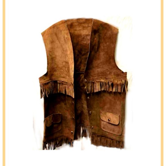 Rare & Unique Women's Genuine Suede (Leather) Vest With Fringe & Snaps